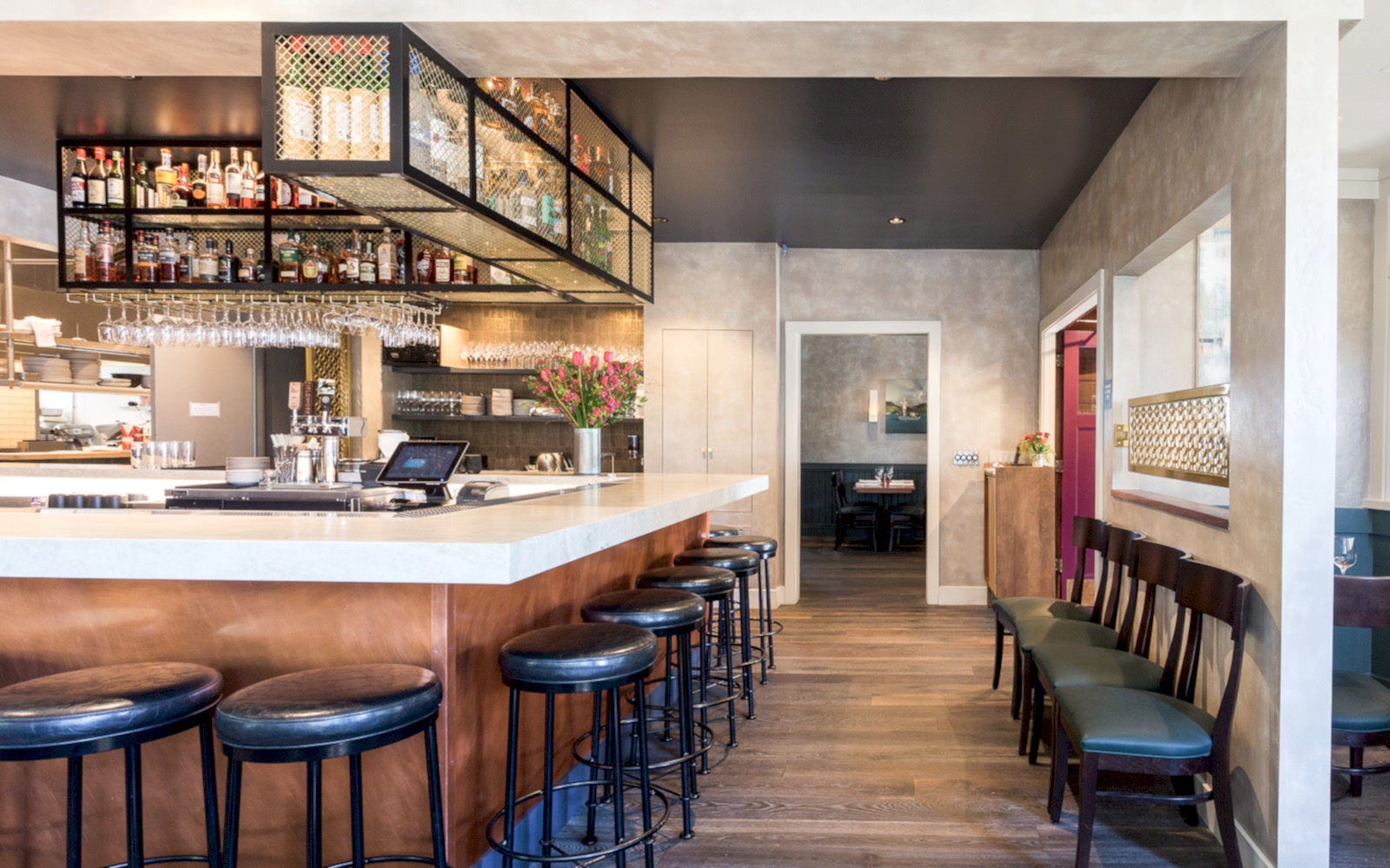 Modern interior design of restaurant, Tiburon interior designer.